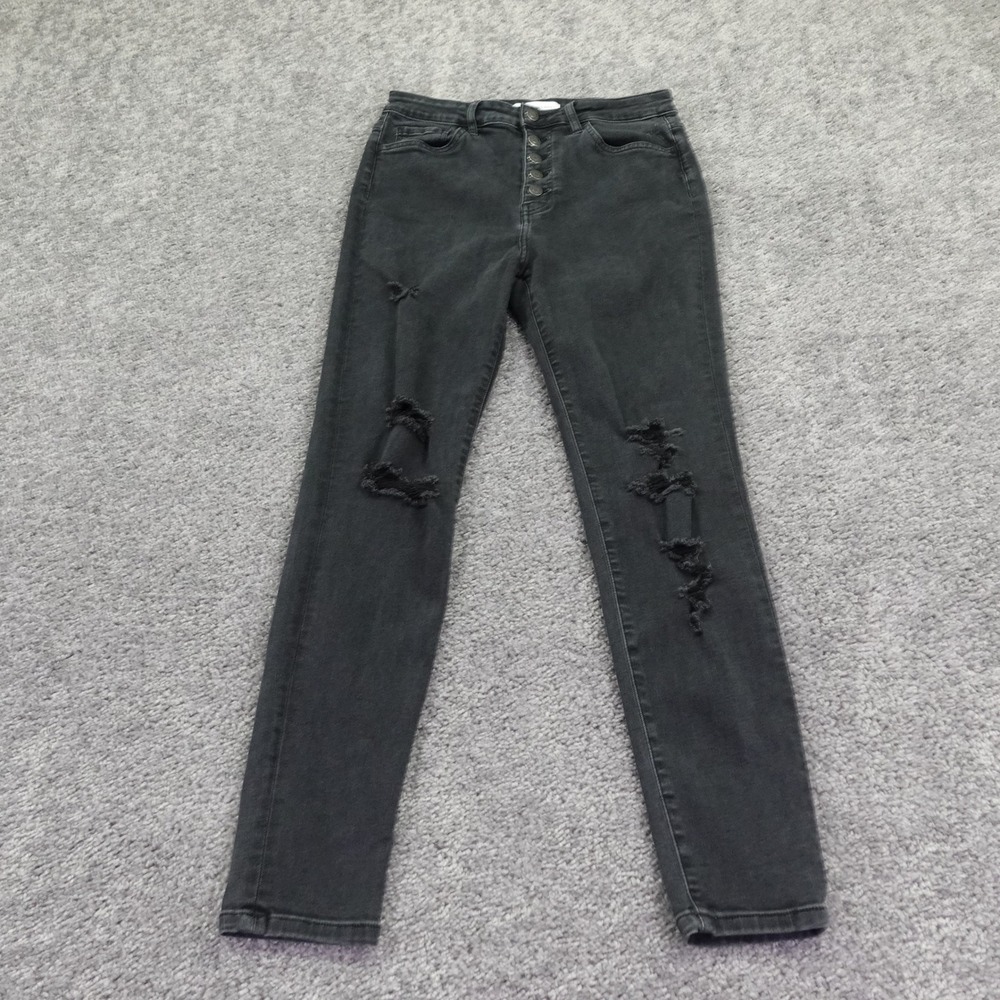 Flying Monkey Skinny Jeans Womens 29 Black Distressed Button Fly Denim